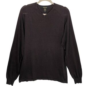 Bachrach‎ XL Dark Brown 100% Silk V Neck Pullover Sweater Lightweight